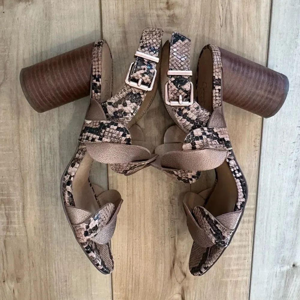 Crown Vintage Varenka Snakeskin Pattern Heel Open Toe Sandals Brown/Copper 8.5 - Picture 7 of 13